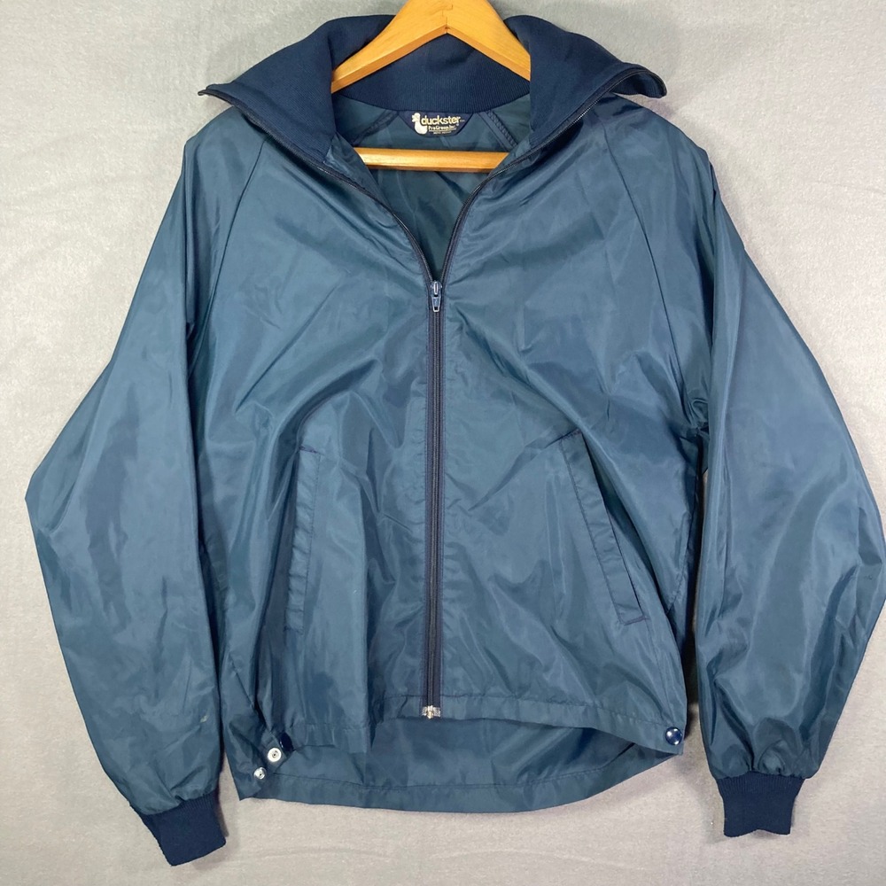 Duckster Windbreaker Jacket Mens Medium Blue‎ Full Zip Lightweight Flaw